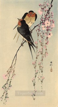  cerezo Obras - Dos golondrinas en flor de cerezo Ohara Koson Shin hanga